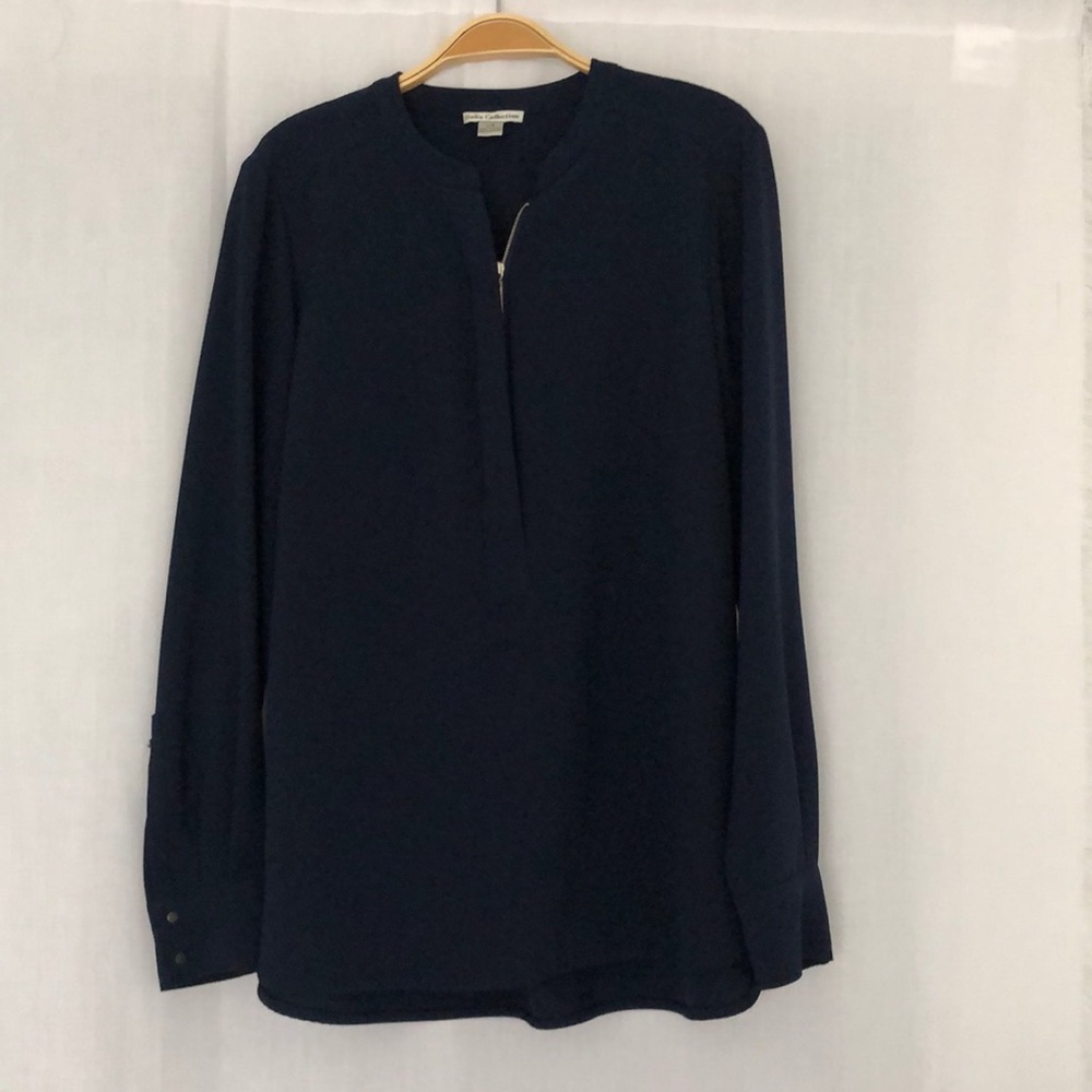 Dalia collection zip up blouse - navy
